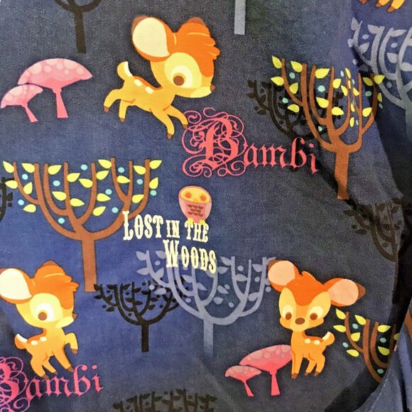 Disney Bambi Lost in the Woods Scrubs Womens L Multicolor Back Tie Wrap 2 Pocket - Picture 3 of 9